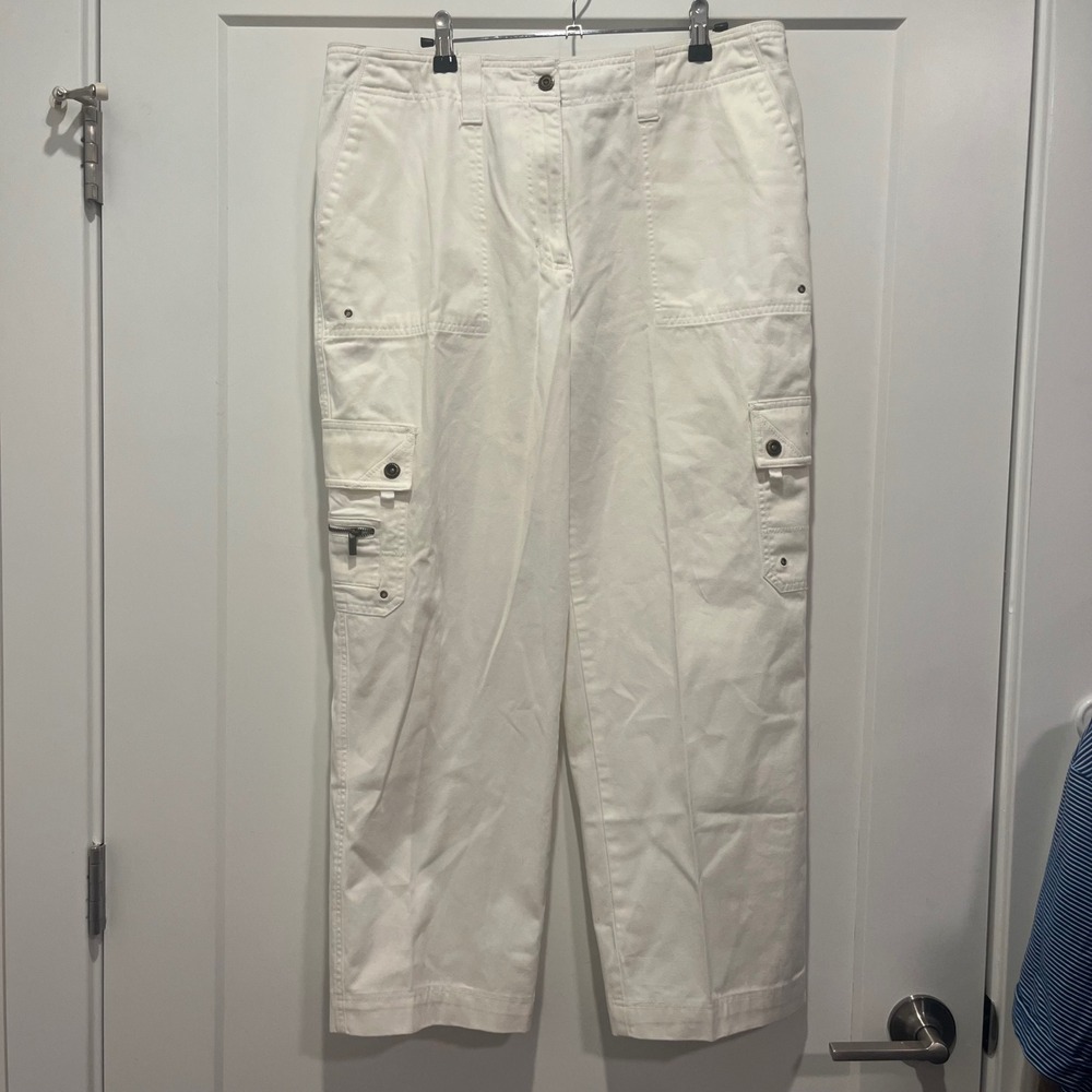 Lauren Ralph Lauren Womens White Cotton Cargo Pants Straight Leg Size 14 Utility